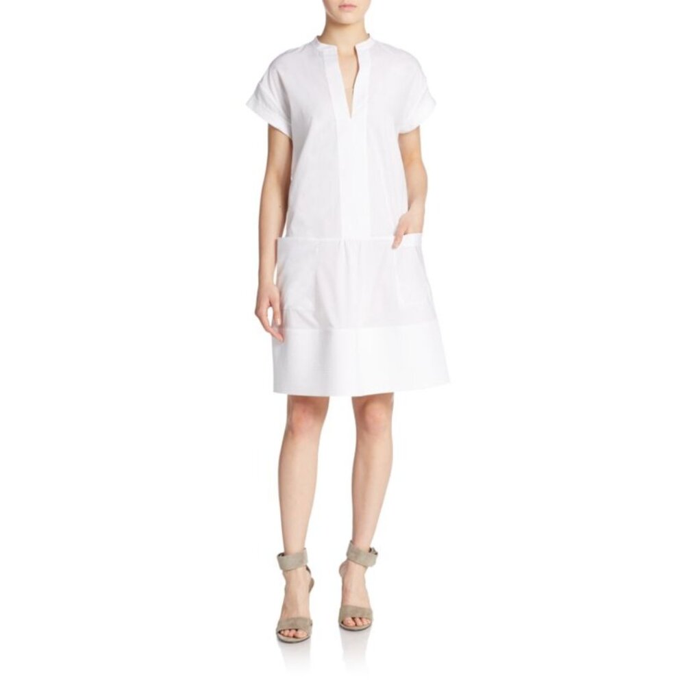 Vince‎ Drop Waist Short Sleeve Poplin Shift Dress Minimalist Capsule Peasant